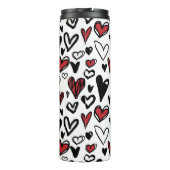 Hand Teken Wit, Zwart en Rood Hart Vorm Reizen Thermosbeker (Achterkant)