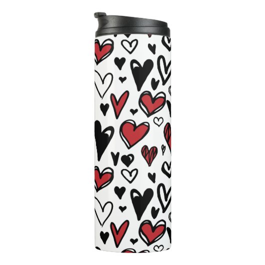 Hand Teken Wit, Zwart en Rood Hart Vorm Reizen Thermosbeker (Geroteerd rechts)