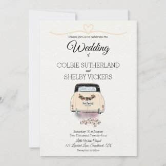 Hand tekenen Vintage auto bruiloft uitnodiging