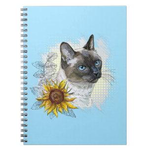 Hand tekening grappige schattige thai kat met bloe notitieboek
