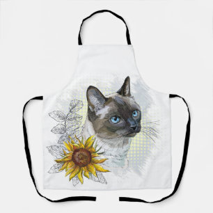 Hand tekening grappige schattige thai kat met bloe schort