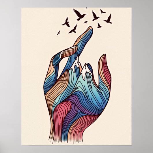 Hand to Horizon - Vogels vliegen omhoog vanaf Fing Poster (Voorkant)