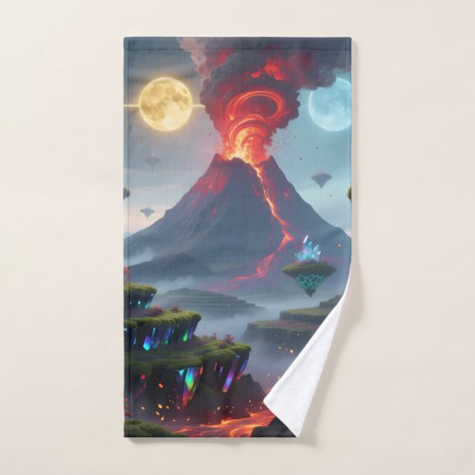 Hand Towel with Fantasy Volcano Art (Serviette à main)