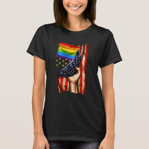 Hand trekken Amerikaanse vlag regenboog vlag LGBT T-shirt