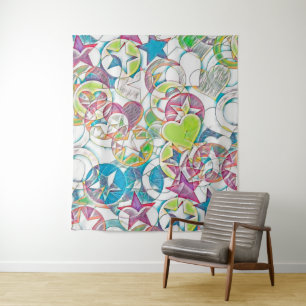 hand van EDDArt - sterren en harten 1 Wandkleed