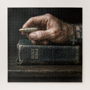 Hand van een man die een kogel vasthoudt legpuzzel