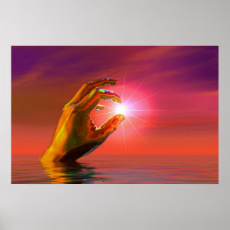 Hand van God die de zon vasthoudt Poster