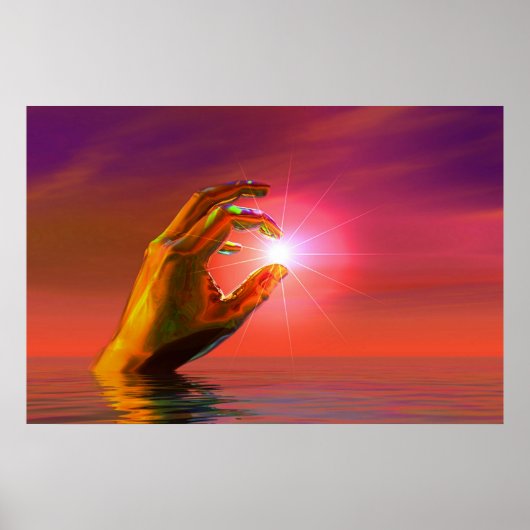 Hand van God die de zon vasthoudt Poster (Voorkant)