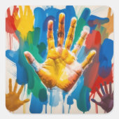 hand vierkante sticker (Voorkant)