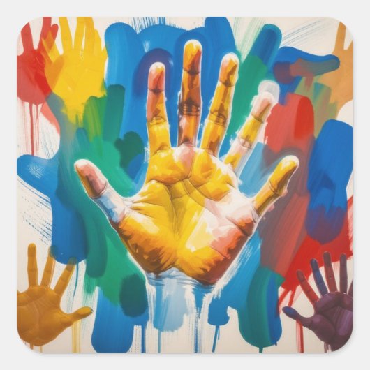 hand vierkante sticker (Voorkant)