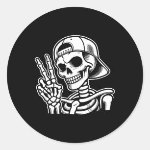 Hand Vrede Teken Retro Halloween Skelet Hand Teken Ronde Sticker