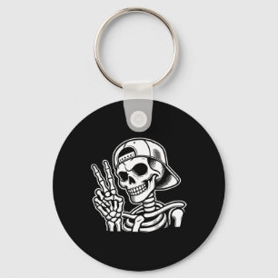 Hand Vrede Teken Retro Halloween Skelet Hand Teken Sleutelhanger
