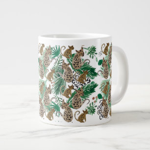 Hand watercolor jaguar en safari groen extra grote beker