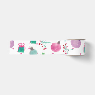 Hand watercolor kerst ornamenten bomen wit grosgrain lint