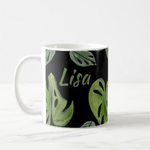 Hand watercolor Monstera Adansonii blad bruidsboek Koffiemok