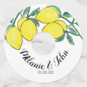 Hand Watergekleurde Lemon Design - Paar Naam Wijnglaslabel (Voorkant)