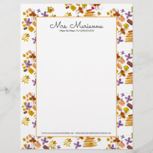 Hand Waterverf Bee Botanische Florentijn Patroon Briefhoofd