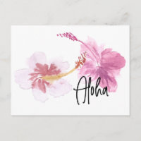 Hand waterverf Hawaii Hibiscus Bloem Roze