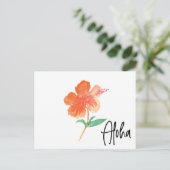 Hand Waterverf Hawaii Hibiscus Floral Moving Briefkaart (Staand voorkant)