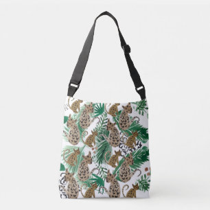 Hand waterverf jaguar kat groen blad botanisch crossbody tas