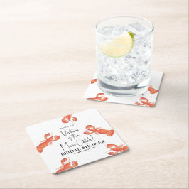 Hand waterverf kreeften hoofd vangst bruidsdouche vierkante kartonnen onderzetter