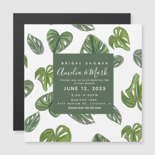 Hand waterverf Monstera Adansonii blad Bruids- Magnetische Uitnodiging