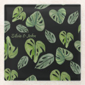 Hand Waterverf Monstera Adansonii Leaf Wedding Glazen Onderzetter (Voorkant)