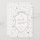 Hand Written Drawn Blue Flowers Winter Wedding Save The Date (Voorkant)