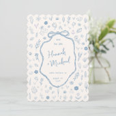 Hand Written Drawn Blue Flowers Winter Wedding Save The Date (Staand voorkant)