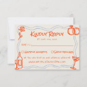 Hand Written Drawn Blue Orange Funky Wedding RSVP Kaartje (Voorkant)