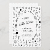 Hand Written Drawn Sketch Flowers Wedding Save The Date (Voorkant / Achterkant)