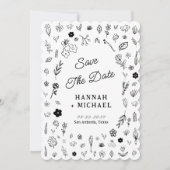 Hand Written Drawn Sketch Flowers Wedding Save The Date (Voorkant)
