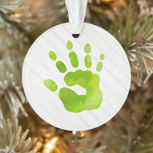 Handafdruk Kinder Groene Hand Naam Jaar Holly Keep Ornament (Boom)