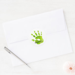 Handafdruk Kinder groene handnaam Timeless Sweet Ronde Sticker
