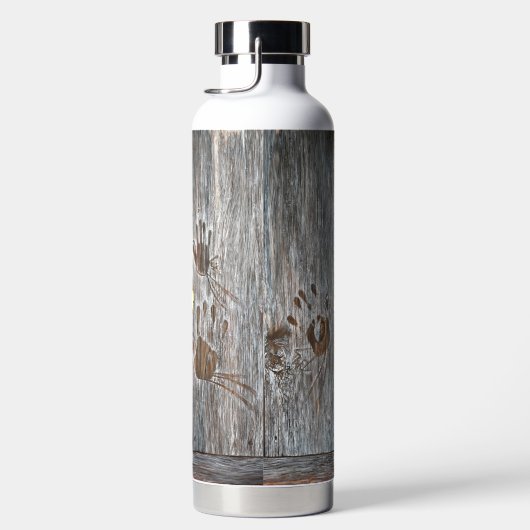 Handafdrukken Vogels op houten planken met herfstb Waterfles (Rechts)