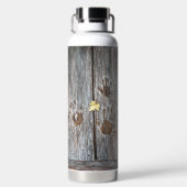 Handafdrukken Vogels op houten planken met herfstb Waterfles (Achterkant)