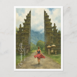 Handara Gate Bali Aquarel – Aziatische Reis Feestdagenkaart