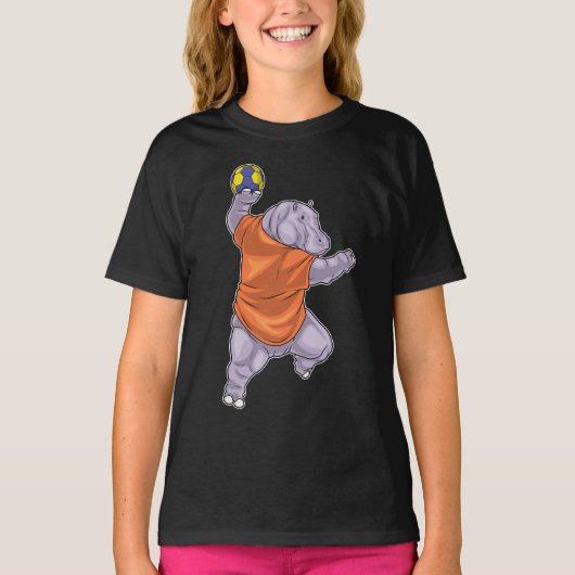 Handball Hippo Handball-speler T-shirt (Voorkant)