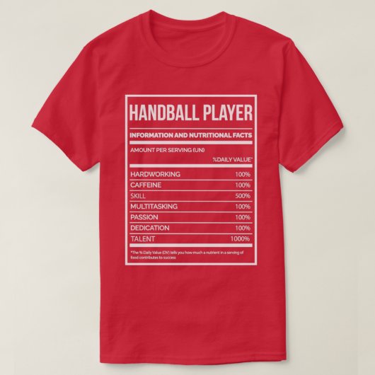 Handball Player Funny Handball Nutrition Label T-shirt (Design voorkant)