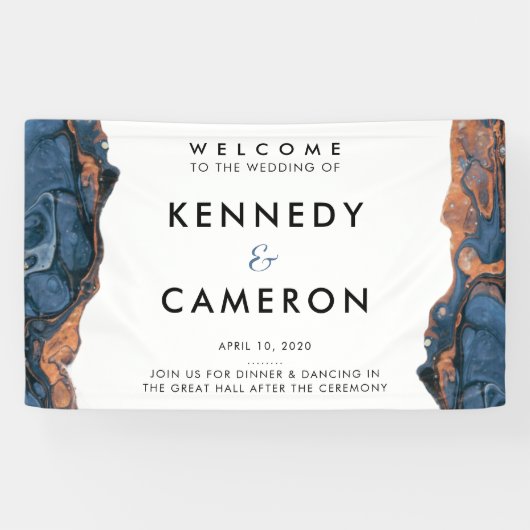 Handbediende blauwe marmeringang bruiloft banner (Horizontaal)