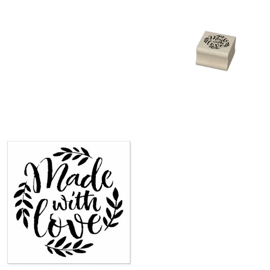 Handbelettering gemaakt met liefde rustieke blader 	rubberstempel (Gestempeld)