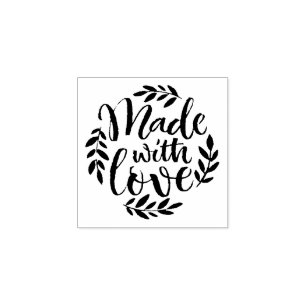 Handbelettering gemaakt met liefde rustieke blader 	rubberstempel