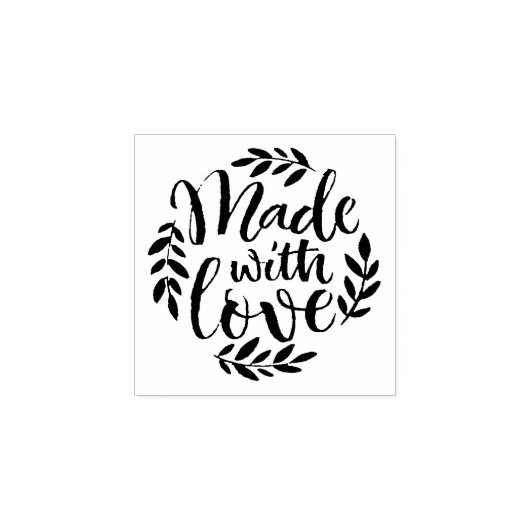 Handbelettering gemaakt met liefde rustieke blader 	rubberstempel (Afrduk)
