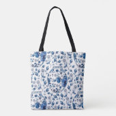 Handbeschilderd blauw en wit Chinoiserie Floral St Draagtas (Achterkant)