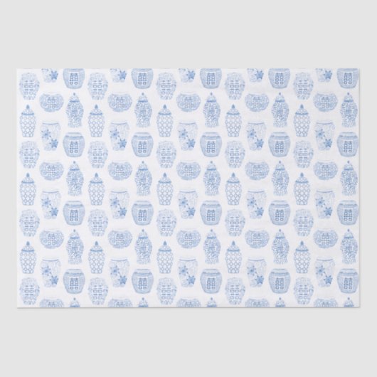 Handbeschilderd Blauw Wit Ginger Jar Chinees Aarde Tissuepapier (Voorkant)