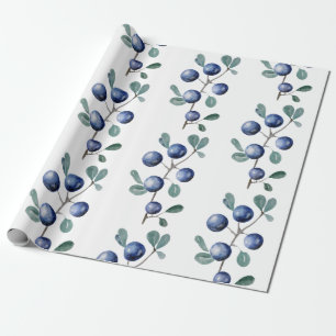 Handbeschilderd Blauwe Blauwbessen Waterverf Cadeaupapier
