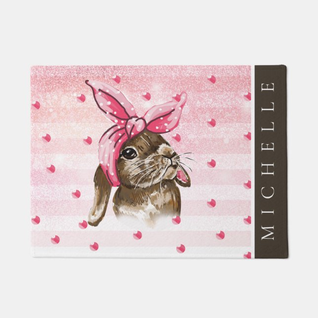 Handbeschilderd Bunny glitter gepersonaliseerd Deurmat (Voorkant)