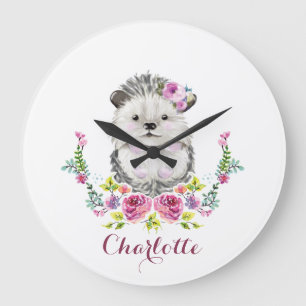 Handbeschilderd Egel floral Personalized Grote Klok