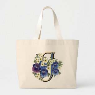 Handbeschilderd Initiaal Pansy - J Grote Tote Bag