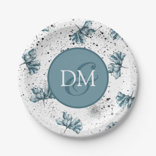 Handbeschilderd Monogram blauw Floral Papieren Bordje